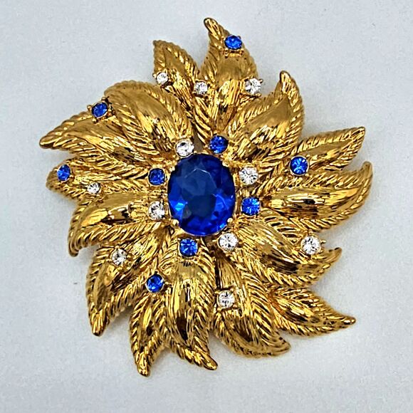 Jackie Kennedy Cornflower Brooch 18kt GP Simulated Sapphire Camrose & Kross - Picture 2 of 11